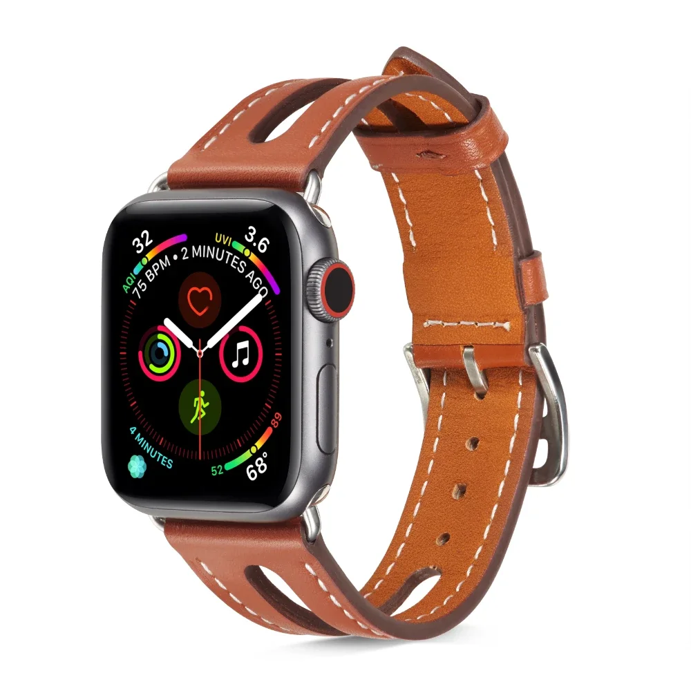 Leather Strap For Apple Watch Band 49mm 45mm 41mm 44mm 42mm 46mm Openwork Bracelet Wristband iWatch Ultra 10 9 8 7 6 5 4 SE Belt