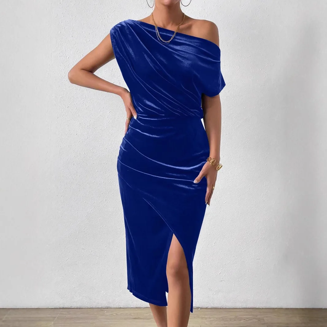 Abito Midi Estivo da Donna 2026 con Spalle Scoperte - Elegante Vestito Monocolore per Feste, Club e Uso Quotidiano/Casual