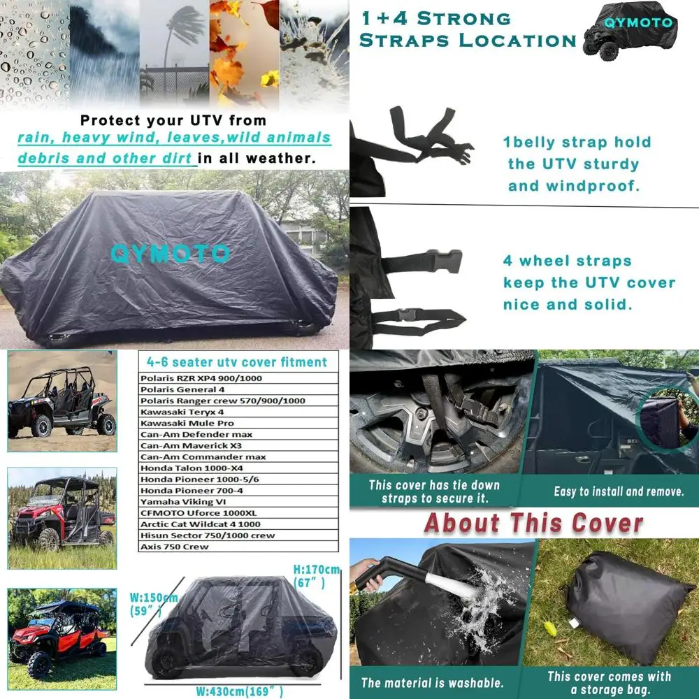 

UTV Cover 4-6 Seater, Outdoor Windproof Waterproof Cover with Zipper Fit for Polaris Ranger Crew,General 4,RZR XP 4,CFMOTO Uforc