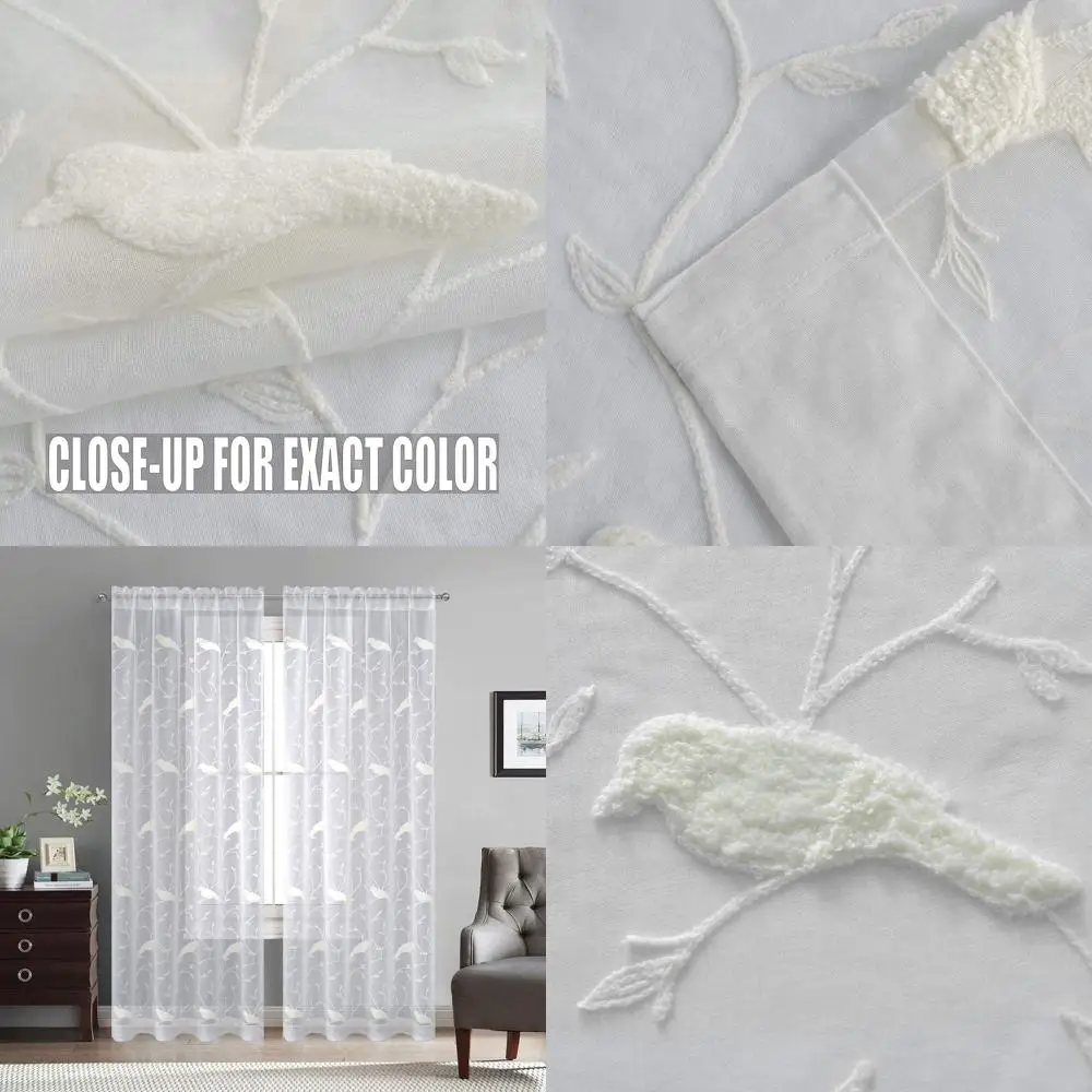 

10 прозрачных штор с вышивкой птиц, набор из 2 шт., для гостиной и спальни, белые панели из вуали