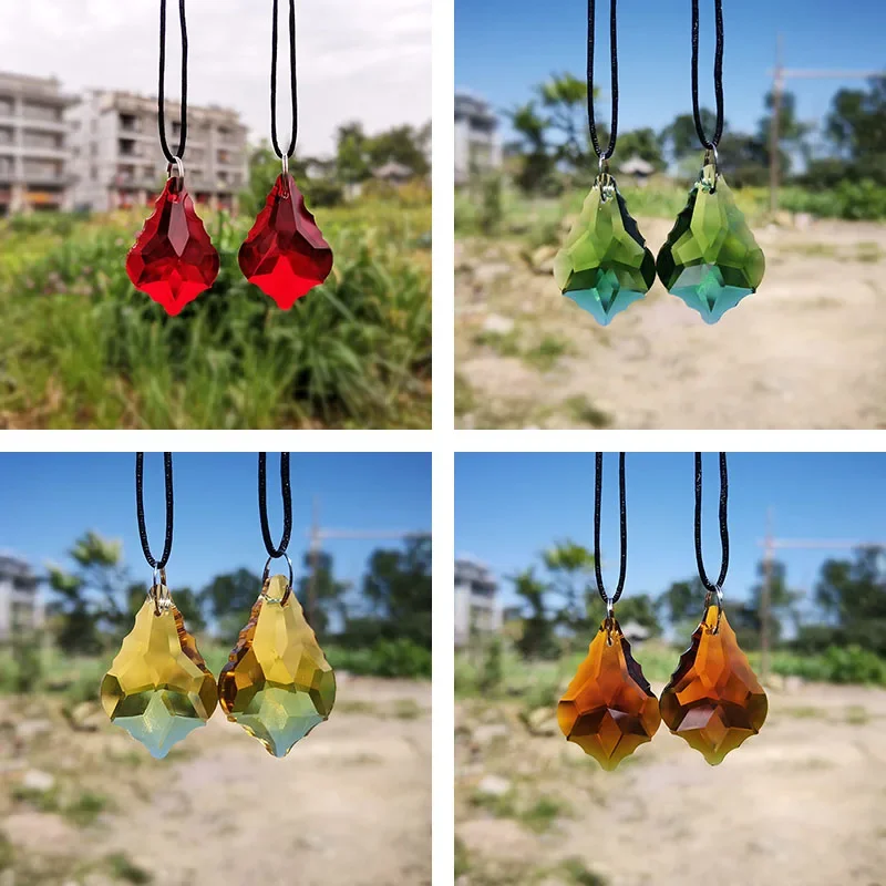 38mm Rainbow Crystal Prism Suncatcher Double-side Maple Leaf Chandelier Hanging Pendant Glass Sun Catcher Home Window Decor