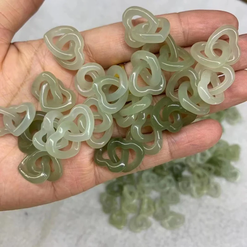 Hetian Jade Qinghai Material Clear Water Color Heart-Shaped Ring Buckle Parts Diy Clavicle Chain All-Match Pendant