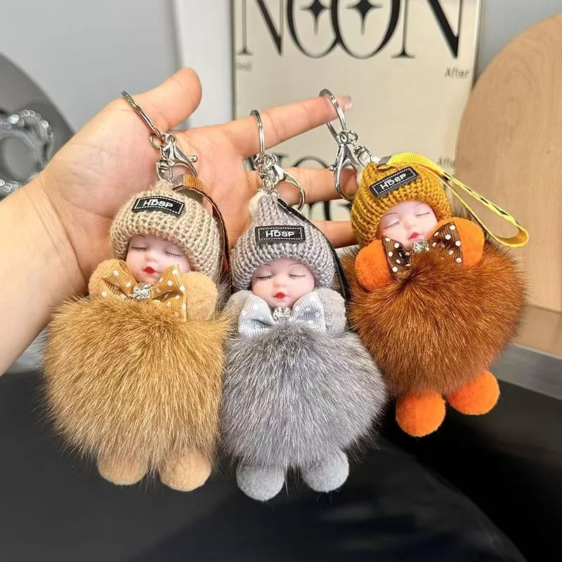 لطيف رقيق أفخم نعسان دمية المفاتيح للنساء الفتيات حقيبة سيارة مفتاح سلسلة Kawaii حلقة رئيسية على حقيبة سيارة حلية قلادة هدية