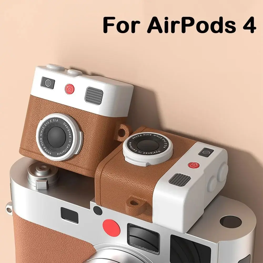 Custodia protettiva in silicone 3D con portachiavi Protezione per cuffie Forma per fotocamera retrò Accessori per auricolari Cover Shell per AirPods 4