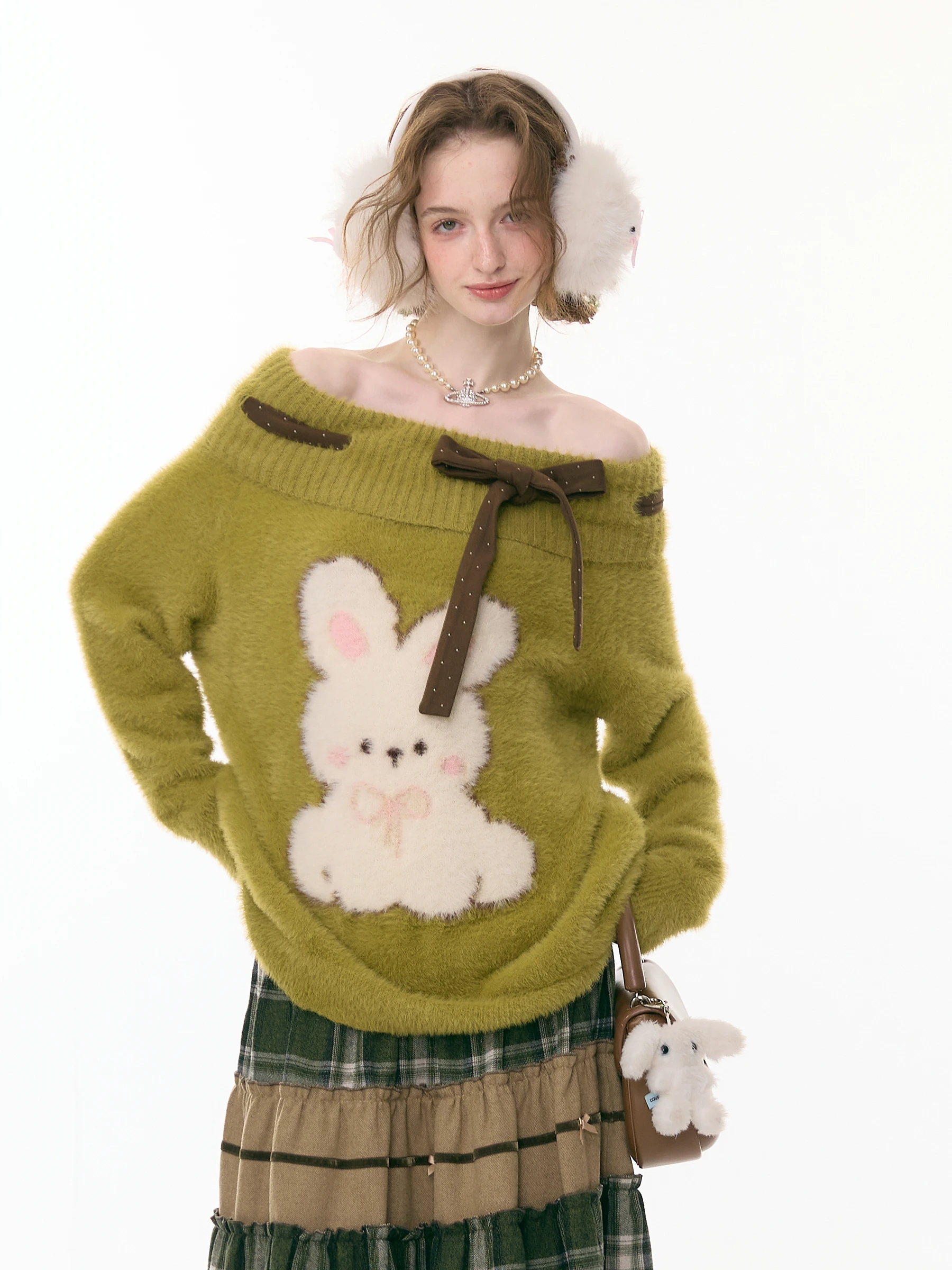 

Мягкий вязаный свитер с высоким воротником для женщин, цвет: сливочно-желтый, с узором кролика, в стиле винтаж, на весну, осень, зиму