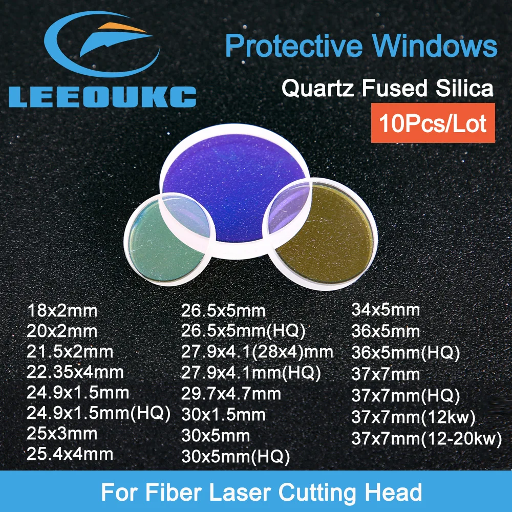 Lente de Proteção a Laser de Vidro 10 Pcs Janelas Protetoras Fused Silica Dia18 20 22.35 24.9 25.4 26.5 27.9 28 para Raytools Wsx by