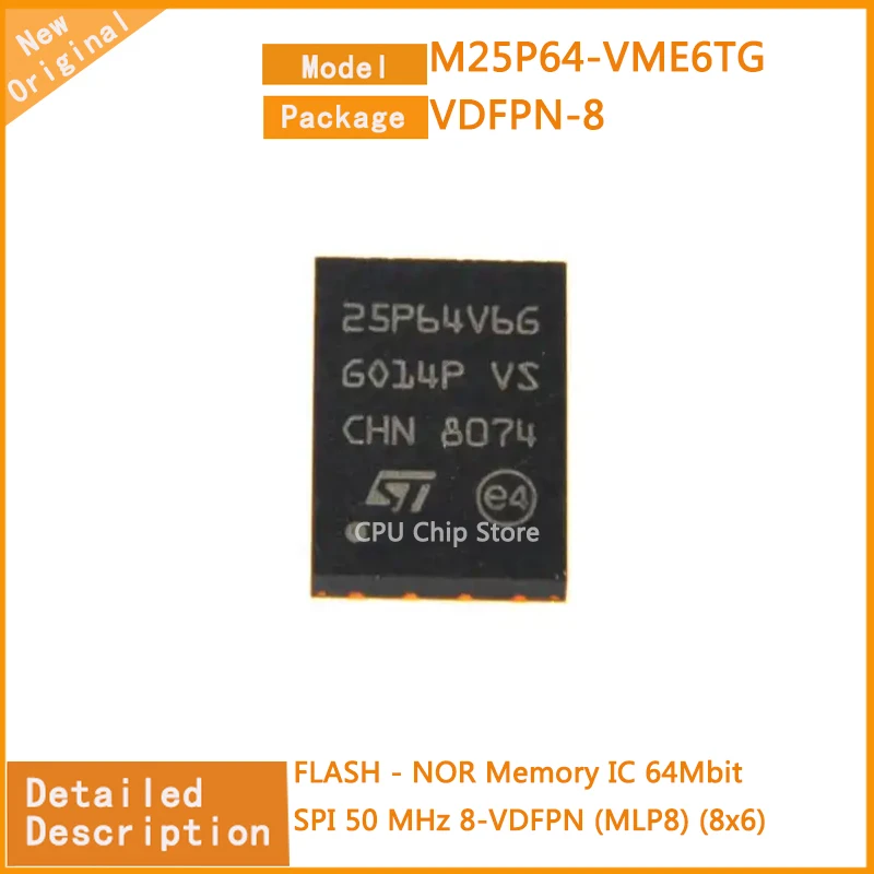 5Pcs/Lot   New Original  M25P64-VME6TG M25P64  FLASH - NOR Memory IC 64Mbit SPI 50 MHz 8-VDFPN (MLP8) (8x6)