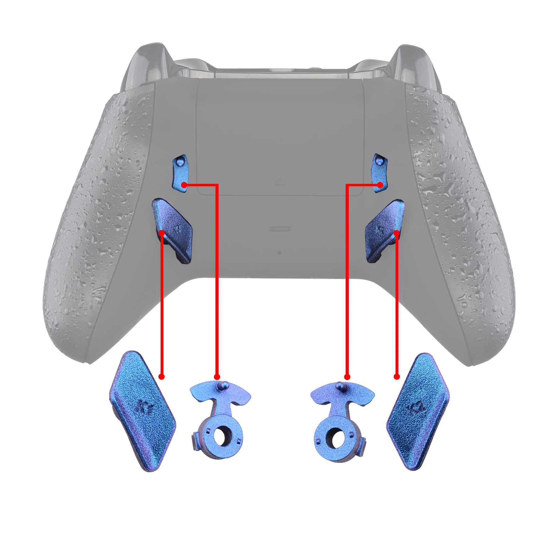 eXtremeRate Chameleon Purple Blue Glossy Buttons K1 K2 Paddles for Xbox One S X Controller LOFTY Remap & Trigger Stop Kit