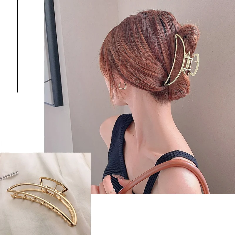 Pinza de garra de Metal para mujer, pinza de pelo geométrica dorada, horquilla de diadema de gran tamaño, accesorios para el cabello de cangrejo,