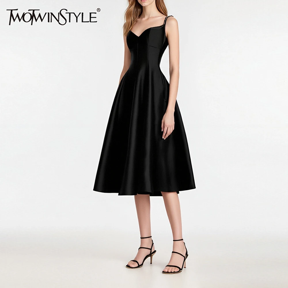 Twotwinstyle sólido emagrecimento elegante vestidos longos para mulheres dupla camada sem mangas túnica temperamento vestido roupas femininas novo