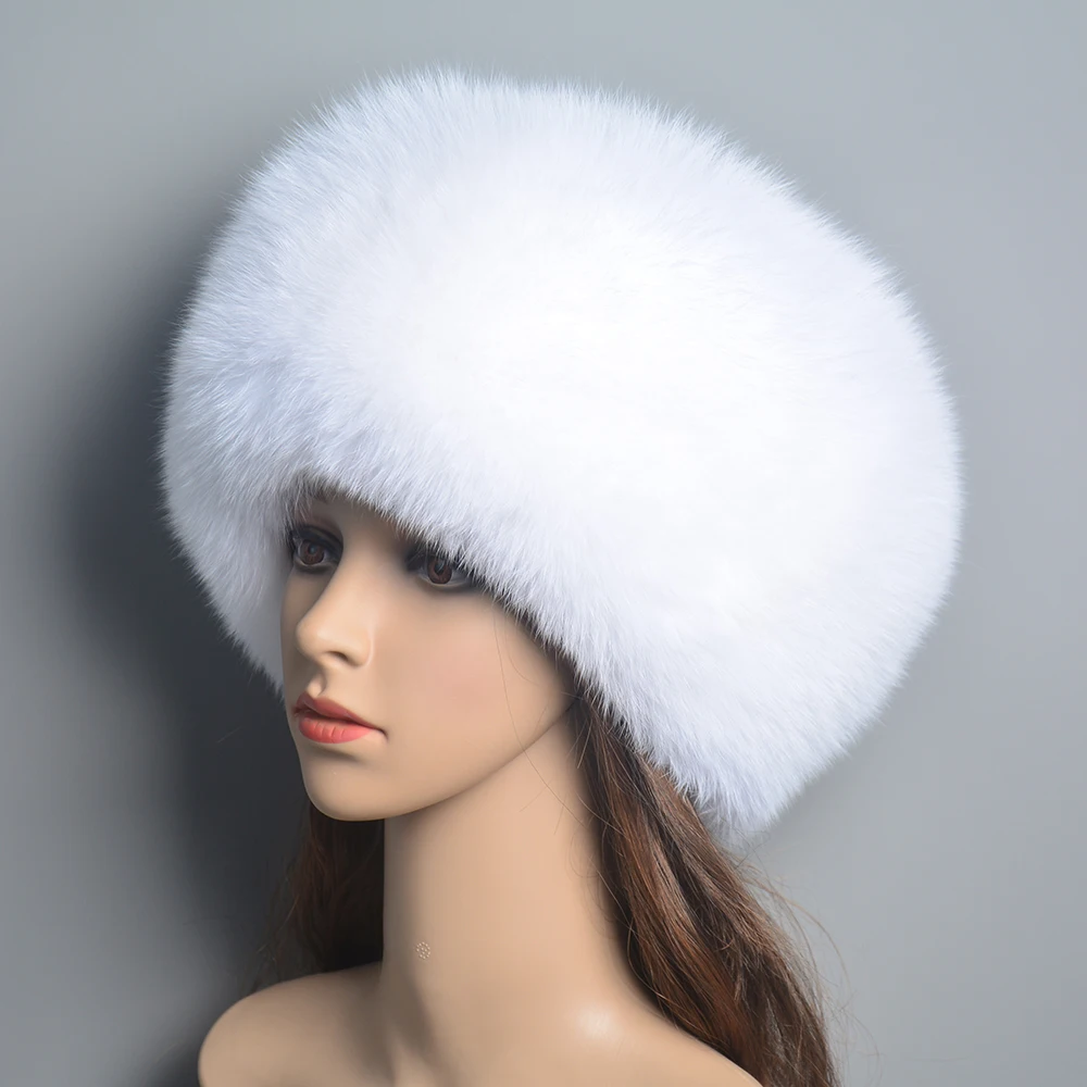 Natural Fox Fur Beanies Women Winter Warm Fluffy Popular Russia Style Female Round Cap Fashion Real Fur Hats