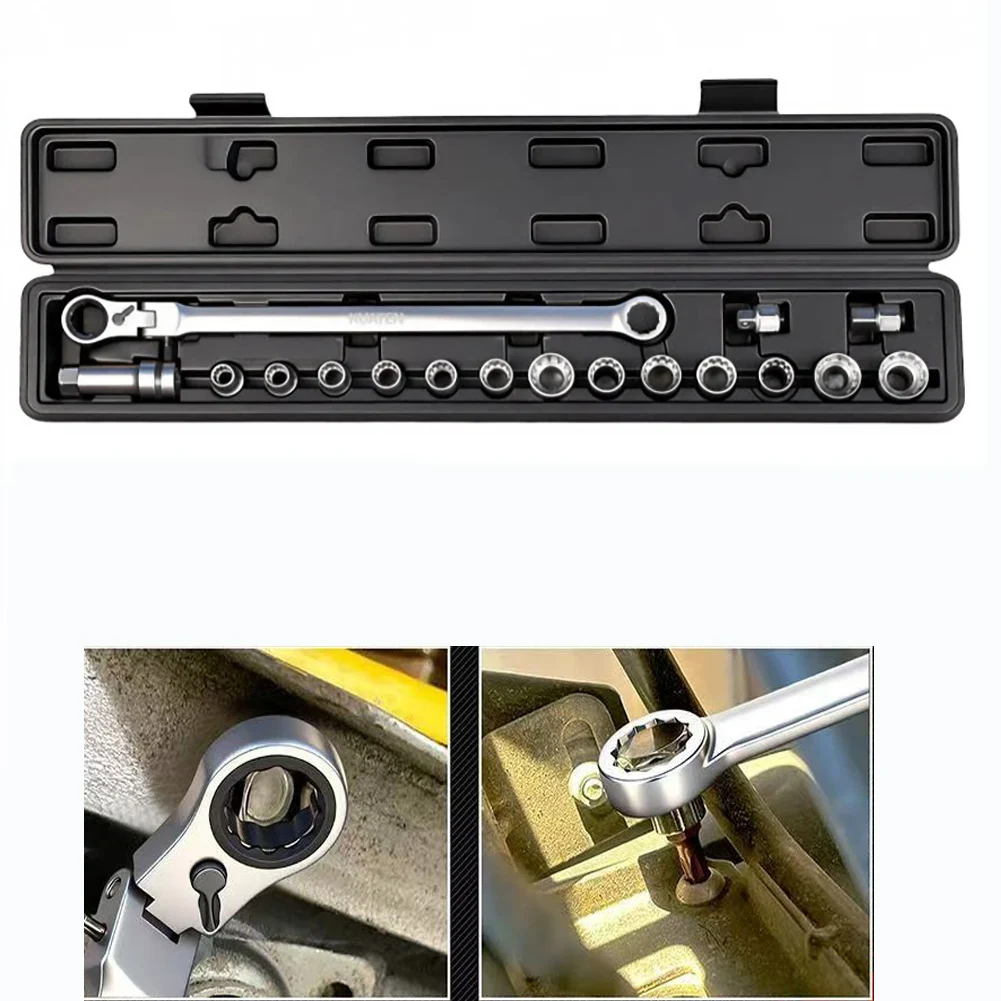 

Компактный набор адаптеров для торцевых ключей с 72 зубьями для труднодоступных мест, с 12-гранным захватом и полностью проходной конструкцией для автомобилей