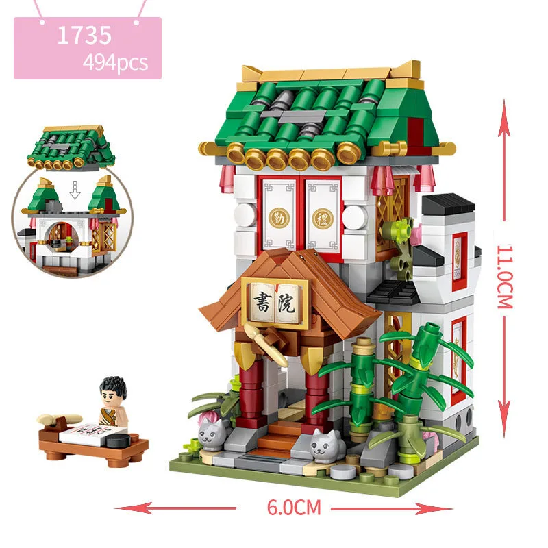 Kreatywny Chinatown Mini Block China City Street View Pharmacy Cloth Tofu Shop Academy Architecture Building Brick Toys For Gift