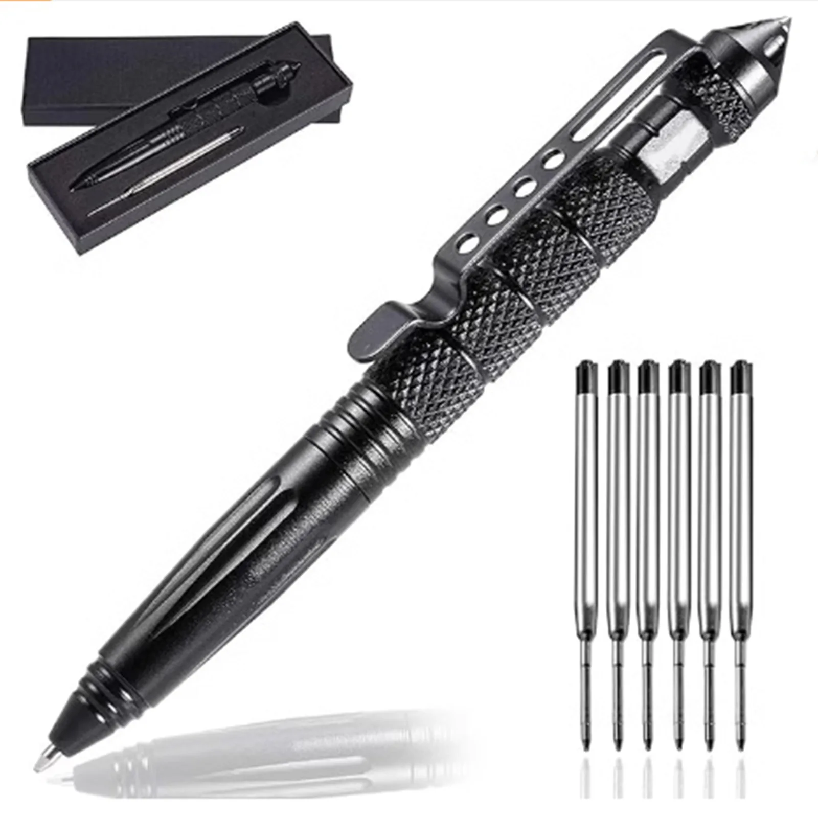 Military Tactical Pen, Professional Self Defense Pen, Emergency Glass Breaker Pen - Tungsten Steel, Writing Tool with 6 Refill