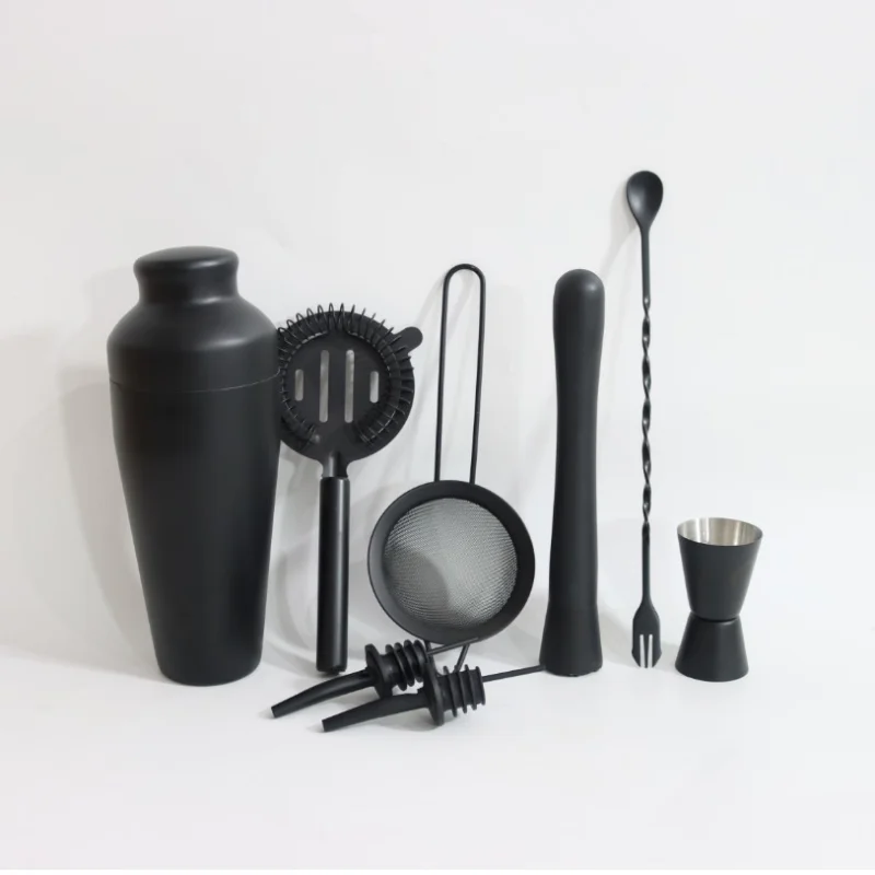 8 Pcs/set Cocktail Shaker 600ml Stainless Steel Wine Matte Black  Mixer For Bar Party tender Tools  Accessories