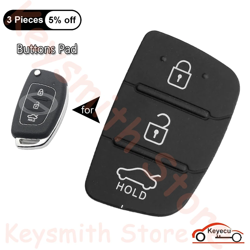 

KEYECU 3 Buttons Rubber for Hyundai Solaris iX35 iX45 Elantra Santa Fe Verna Solaris Sportage Auto Flip Key Remote Buttons Pad