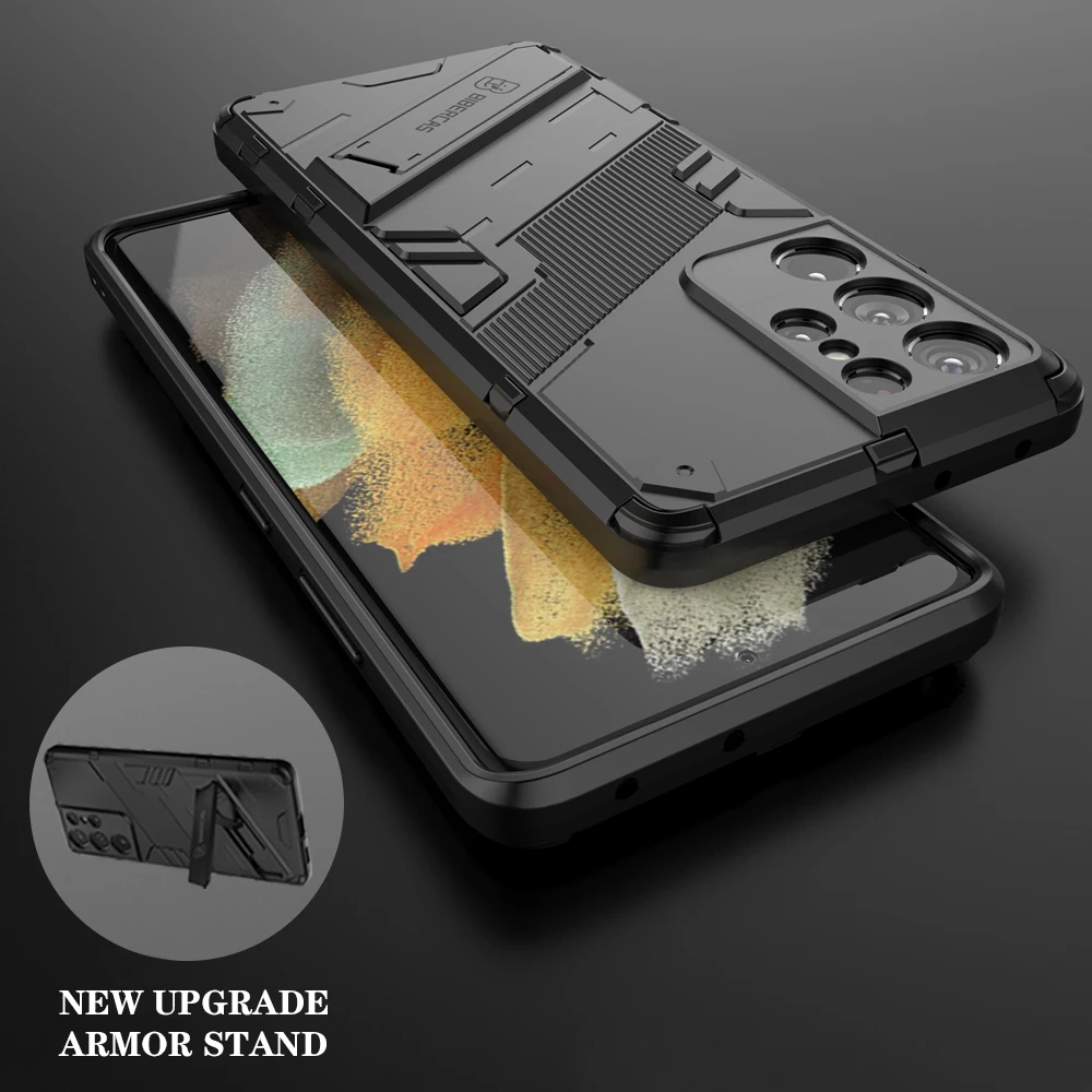 Armor Bracket Case For Samsung Galaxy S22 Plus Shockproof Case For Samsung S21 Ultra FE A02 M31 M51 A22 A82 5G Stand Back Cover