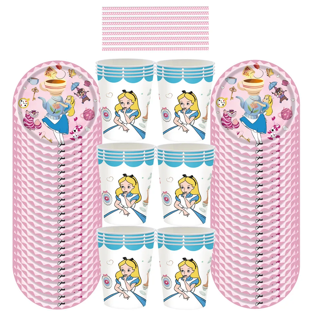 Alice in Wonderland Girls Birthday Party Decoration Disposable Tableware Set Paper Plates Cups Tablecloths Baby Shower Supplies