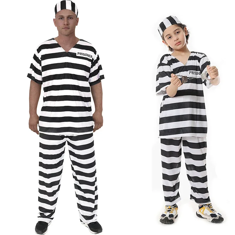 Uniforme de prisión para niños y adultos de Halloween, conjunto de armario para Cosplay, actuación de fiesta de disfraces, accesorio de disfraz para escenario