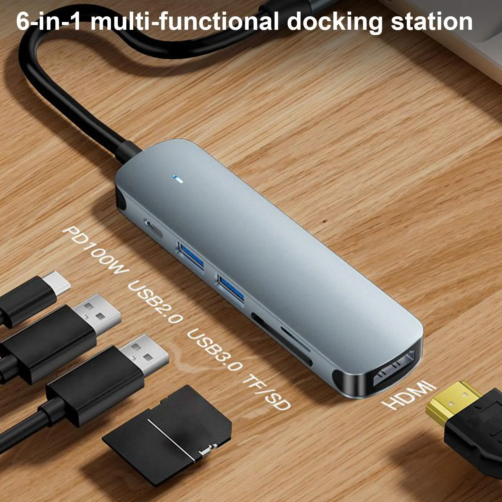 USB C Hub Computer USB C Expander Hub Portable 6-in-1 Data Transmission Adapter for Business Meetings Home Office Content