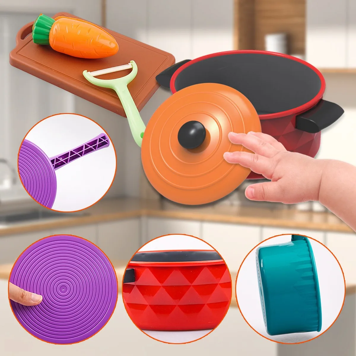 ชุดของเล่นครัวจิ๋วสำหรับเด็ก กระทะก้นแบน พร้อมตะหลิว ทัพพี ชุดทำอาหาร ผัด ทอด ของเล่นเสริมสร้างปฏิสัมพันธ์ระหว่างพ่อแม่ลูก