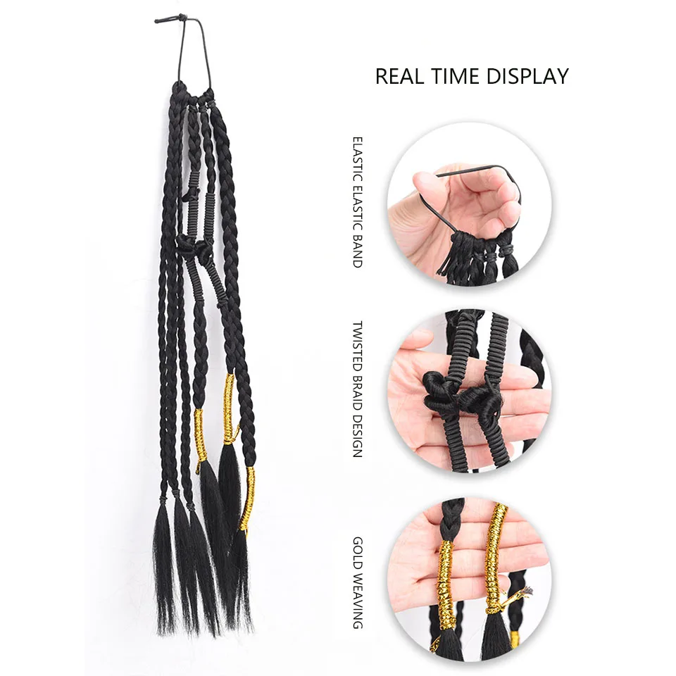 Synthetic New Chinese Style Wig Braid National Style Hair Braid Bride Style Twist Braid Flower Fried Dough Twists Ponytail