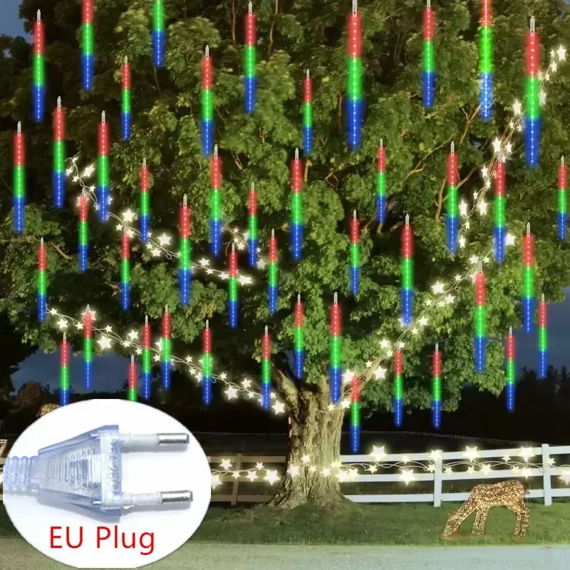 

288LED/192LED Meteor Shower Rain Lights EU Plug 8 Tubes Falling Raindrop Lighting String for Christmas Holiday Garden Decoration