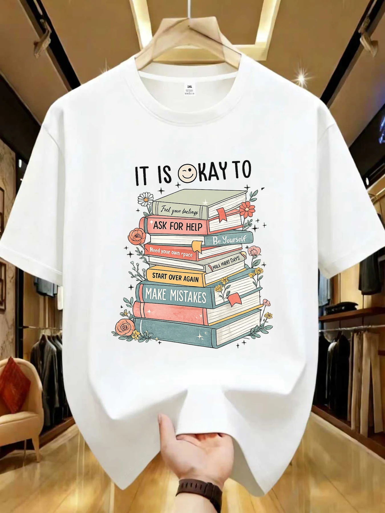 

【WZM102179】Женская футболка больших размеров с круглым вырезом, летняя, повседневная, с короткими рукавами, в уличном стиле, универсальная, с принтом.