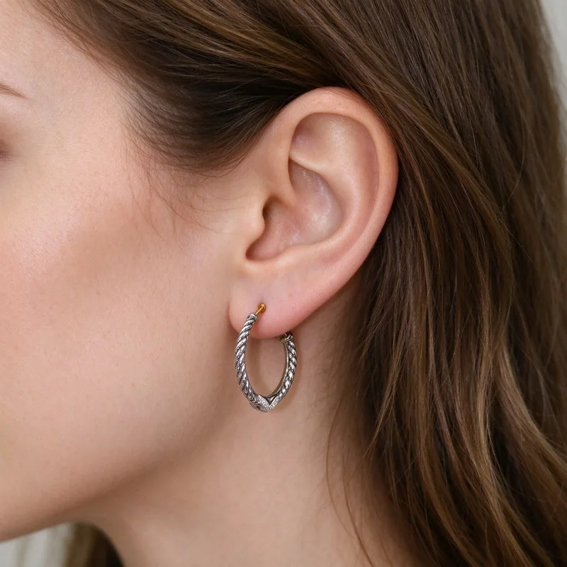 Twisted Cable Hoop Earrings for Women, XShape Knot Design Half Hoop Pave CubicZirconia, Silver Tone Alloy Earrings Gold Post,Cable Texture Sparkling Stones, Secure Backing,Elegant Statement Jewelry Gift for Her, DailyWear Office Party Date, Sparkling