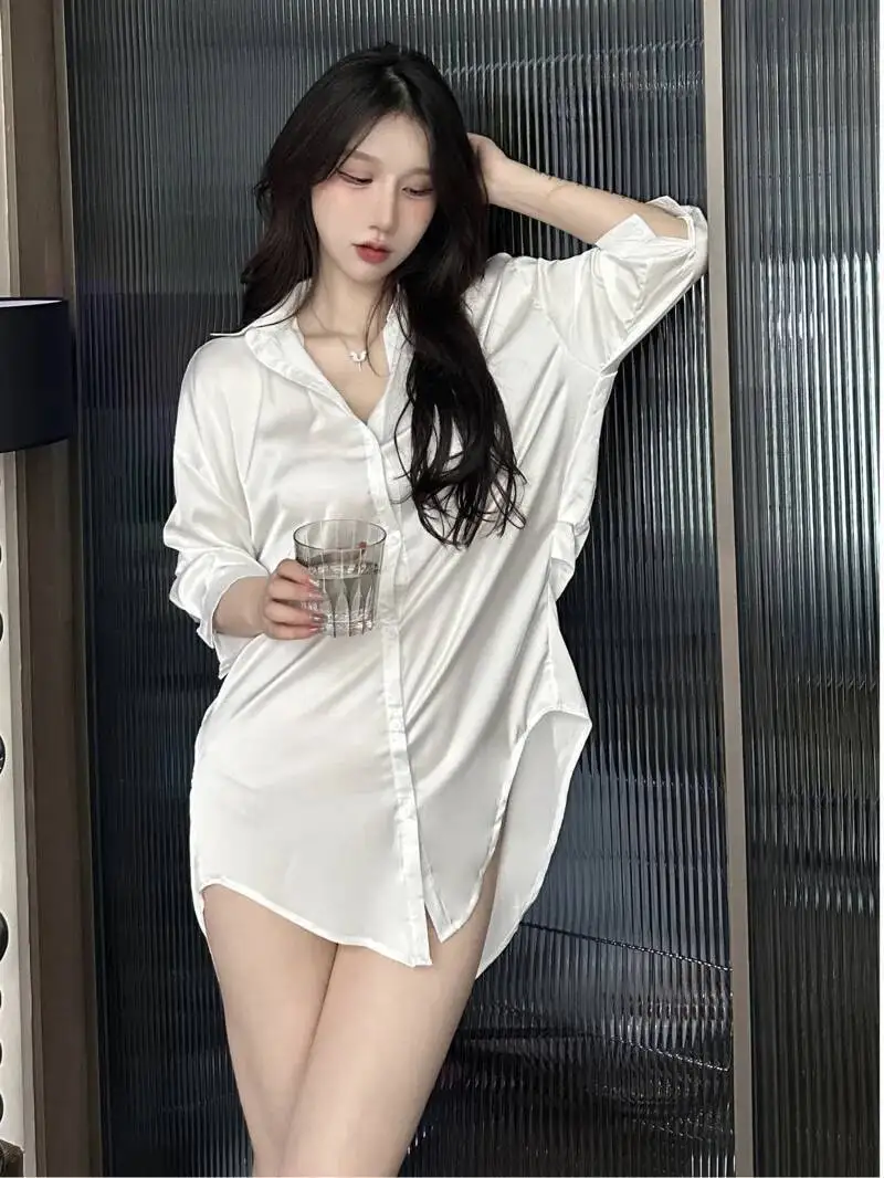 Exotic Summer Fashion tops Womens Wear Simple Fresh Sexy Style T-shirt Collar Loose long sleeve collared Shirt white blouse 23PS