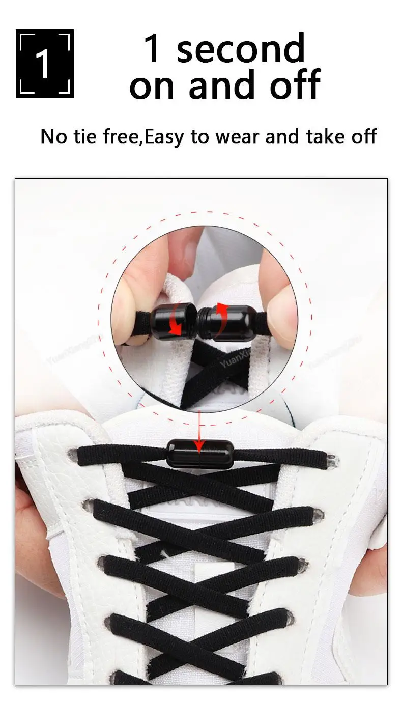 Elastische Schnürsenkel ohne Binden, halbkreisförmige Schnürsenkel für Kinder- und Erwachsenen-Sneaker, Schnürsenkel mit Metallverschluss, Schnellverschluss-Schnürsenkel, Schuhbänder. – Detail 3