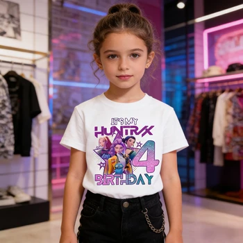 K Pop Demon Hunters Kids T-shirt Kawaii Cartoon Birthday Number1-9  Printed Tops Girls Tee Summer Short Sleeve Children Clothing