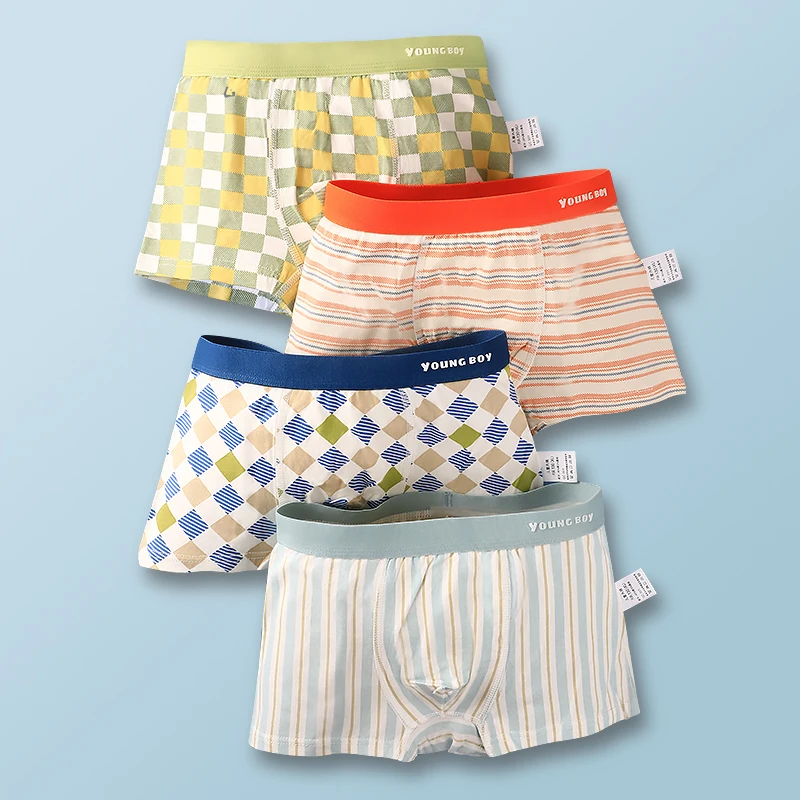 4 Pack Boys Boxer Underwear, Soft Breathable Cotton Antibacterial Shorts for Middle & Big Kids, No Ride-up