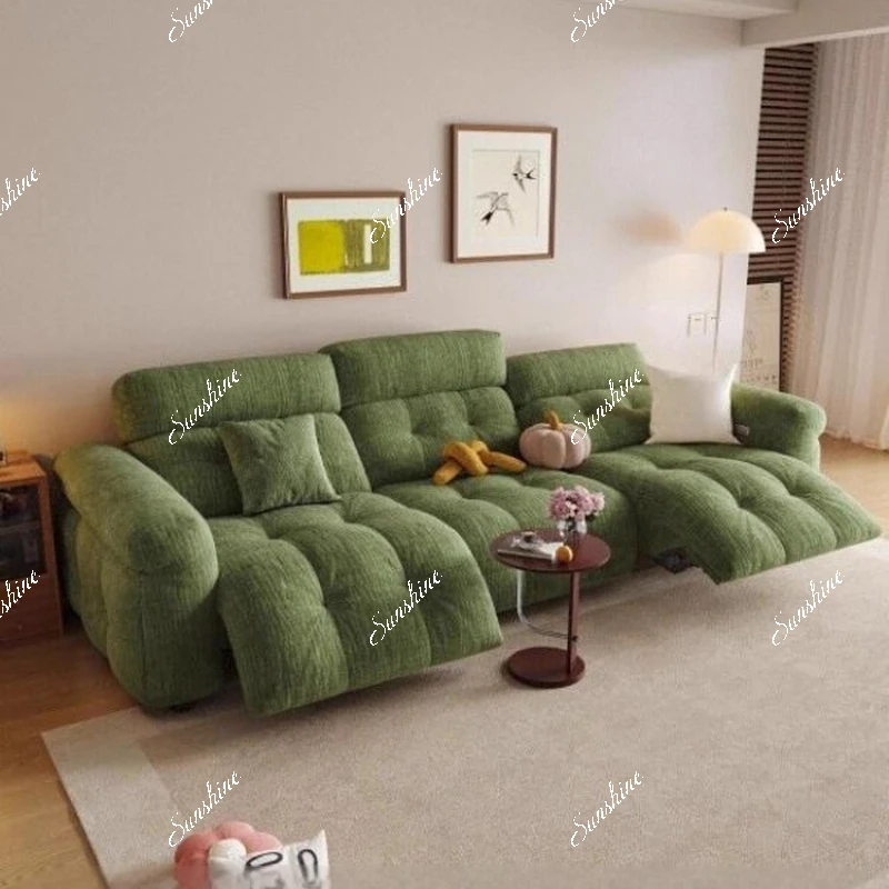 

Electric sofa bed fabric small apartment living room retro wind telescopic cream wind function