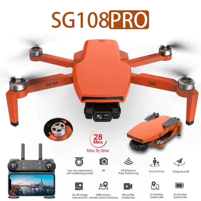 NEW SG108PRO GPS Drone with 5G Wifi Quadcopter 2-Axis Gimbal 4K Dual HD Camera Brushless Optical Flow Drone