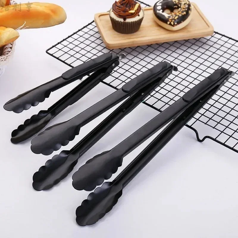 9/12/14 Inch Stainless Steel Food Tongs Barbecue Black Tong Bread BBQ Salad Tongs Cook Party Buffet Clip Kitchen Accessories