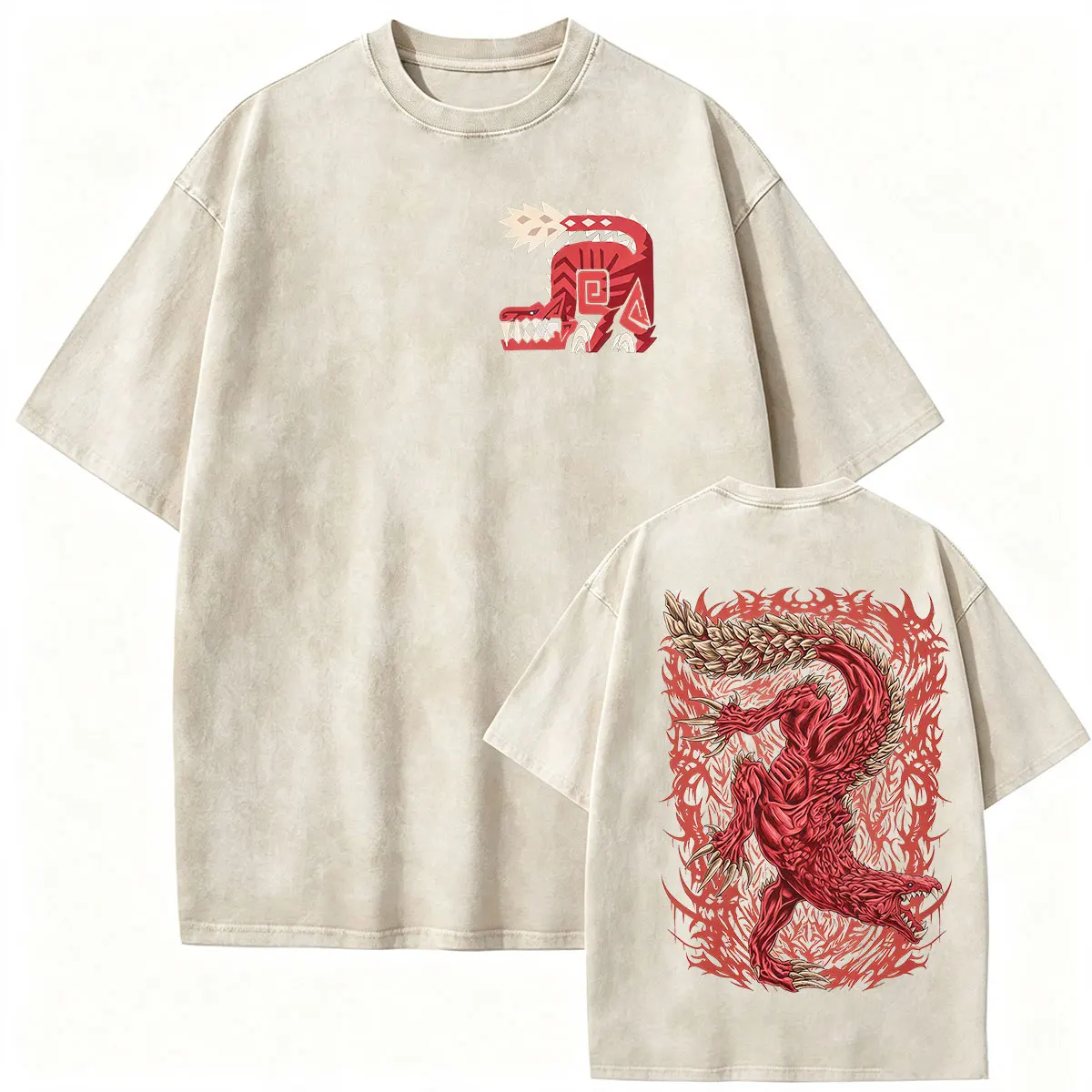 2026 Game Monster Hunter Akantor The Black God Vintage Washed T Shirt Men Women Harajuku Fashion O-Neck Oversized Cotton T-shirt - view 6