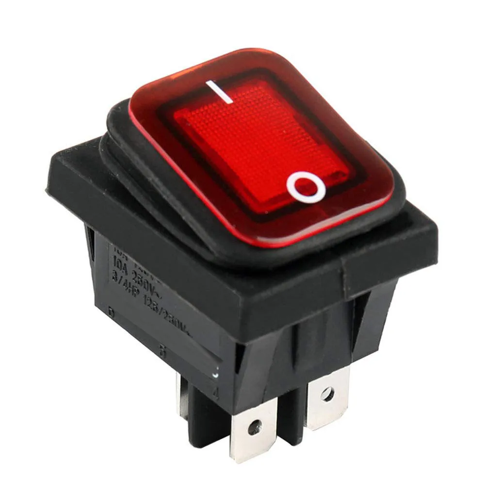 Red Green Lit DPST Rocker- Switch 20A Rectangular Format IP67 Protection Level For Conveyor Systems And Packaging Machinery