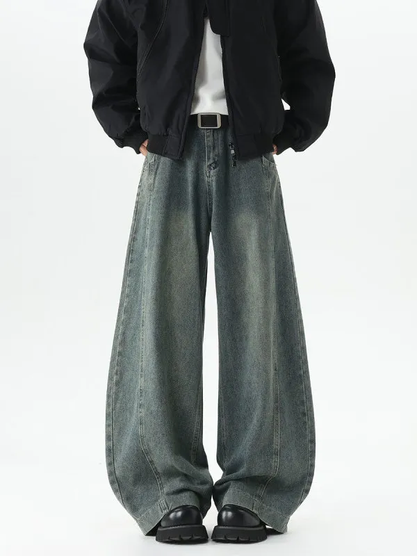 

TANGZ STUDIO American Deconstructed Waed Denim Men's Wide Leg Long Pants Retro Faded Versatile Knife Pants