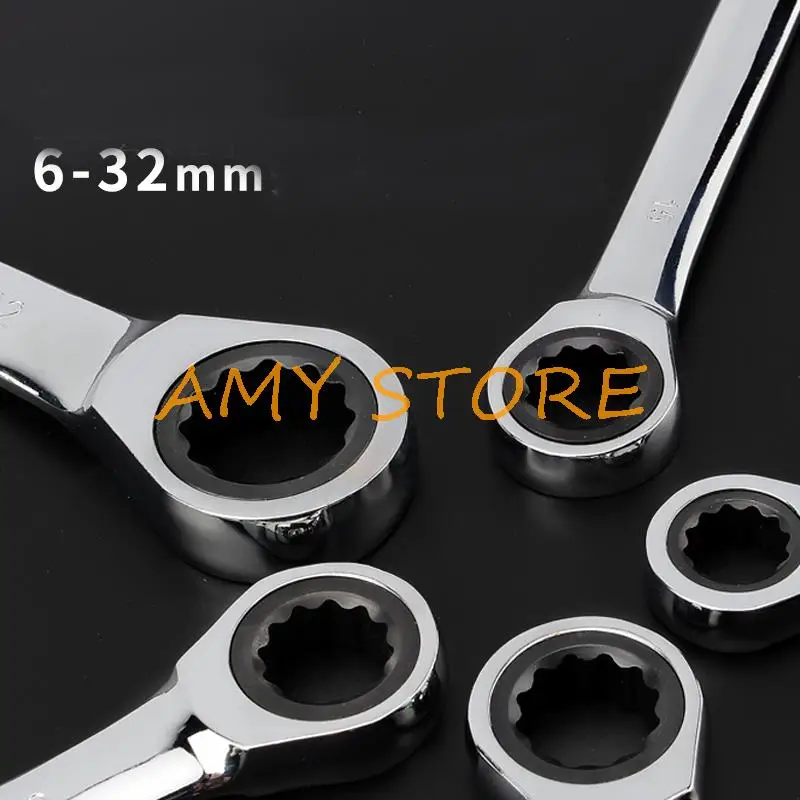 1Pc Auto Repair 6-32mm Open Box End Spanner Quick Fast Combination Dual-Use Ratchet Wrench Maintenance Hardware Tool