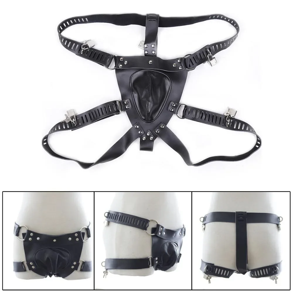 Male Chastity Pants Sexy Lingerie Panties Harness Leather Thong Underwear Bdsm Bondage Restraint Erotic Sex Toys for Women Men