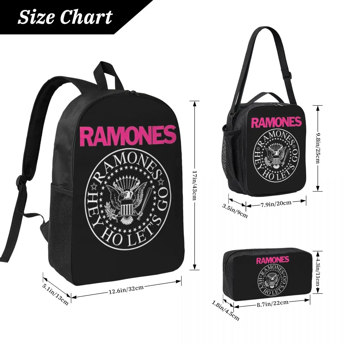 The Ramone Merch (1) Backpack Student Boys Girls BookBag School Bag Computer Shoulder Bags 3ps Insulated Lunch Bag Pencil Case