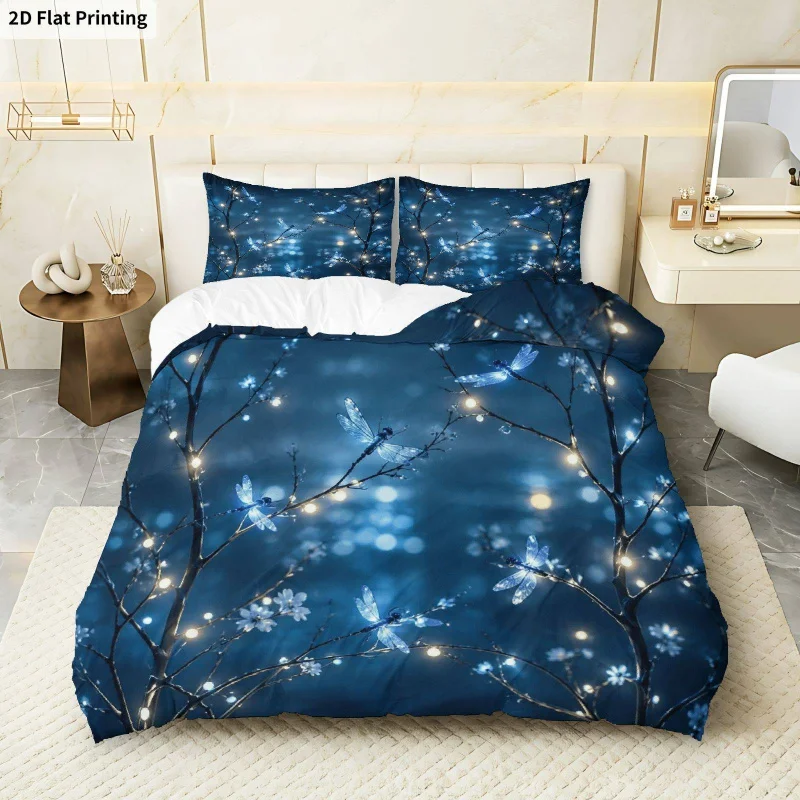 

3PCS Duvet Cover, 1 Duvet Cover + 2 Pillowcases (Without Filler), Blue Creative Pattern on Branches