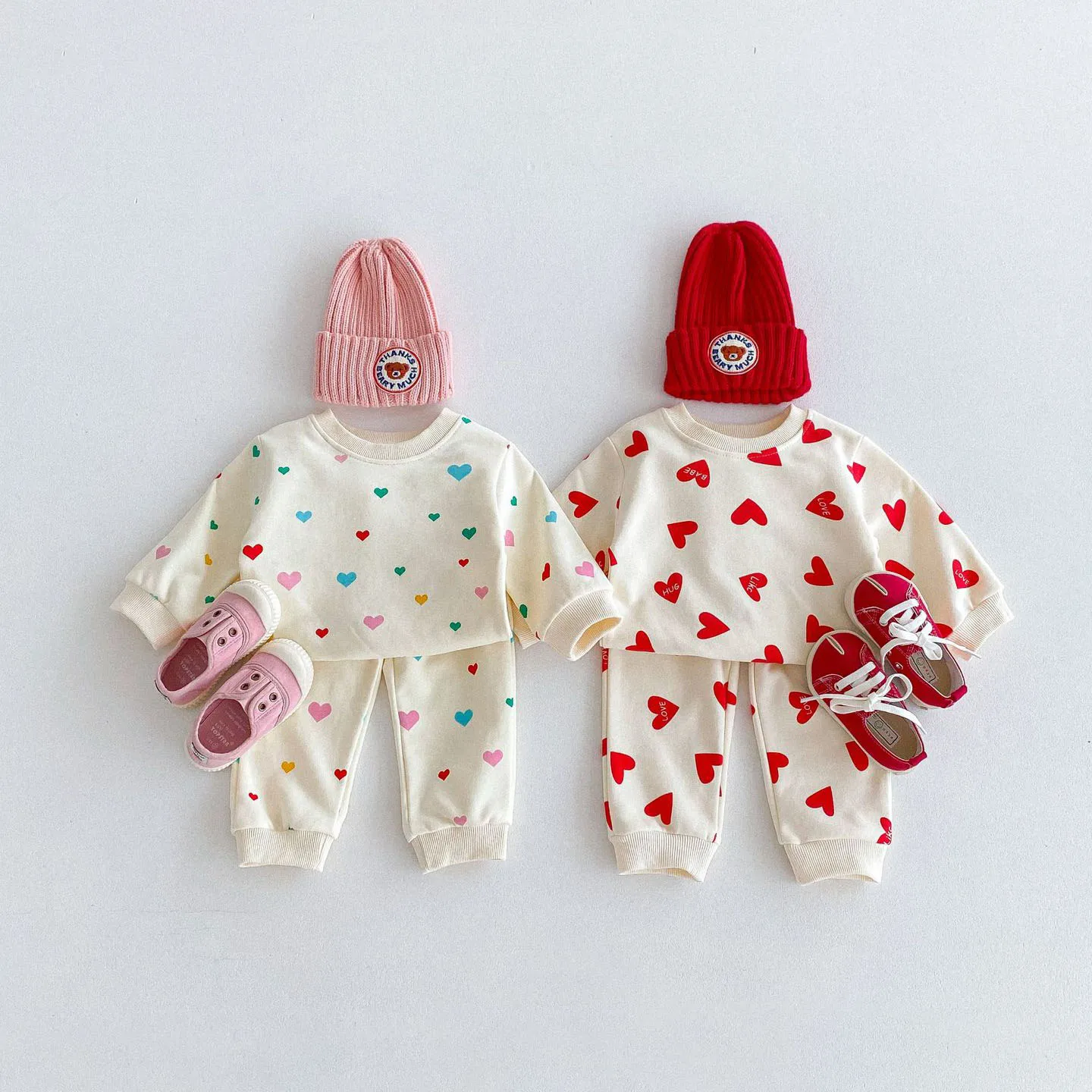 

6-36M Newborn Kid Baby Girl 2pcs Clothes Set Cotton Long Sleeve Heart Print Sweatshirt Top Pant Suit Cute Sweet Outfit Set