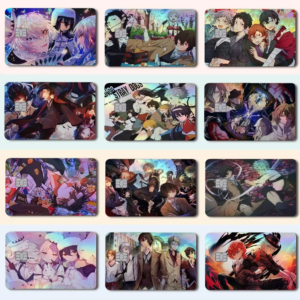 B-Bungo Stray Dogs Laser-Holografischer Kartenaufkleber für Kredit- und Debitkarten – 4 Stück/Set, wasserfester, kratzfester Schutz