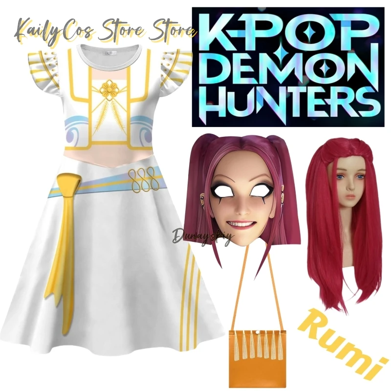 

Kpop платье для косплея для девочек охотники на демонов Руми косплей костюм полиэстер модное платье принцессы школьная форма Хэллоуин