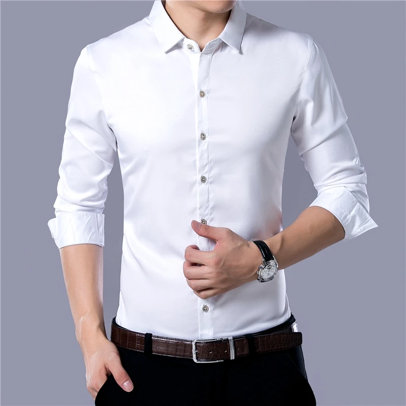 Men\'s Casual Fashion Business Solid Color Long Sleeved Shirt