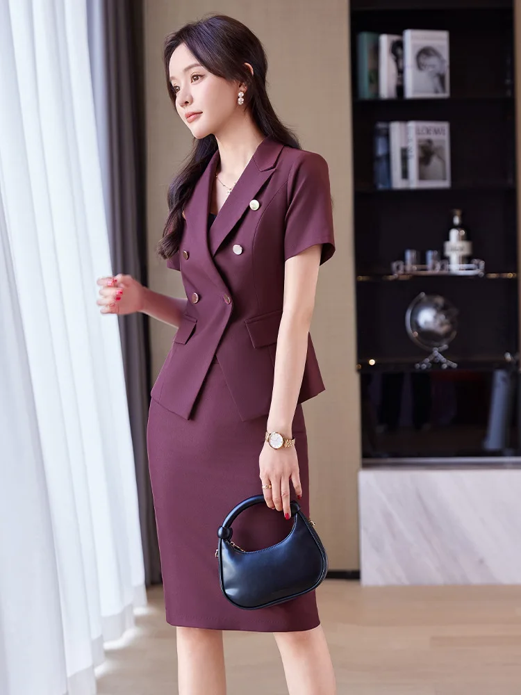 

Short Sleeve Suit Suit Skirt for Women Summer2024New High Sense Business Temperament Goddess Fan High End Formal Suit Work Cloth