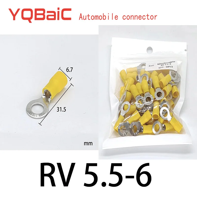 

50/100PCS RV5.5-6 Yellow Ring insulated terminal cable Crimp Terminal suit 4-6mm2 Cable Wire Connector RV5-6 RV