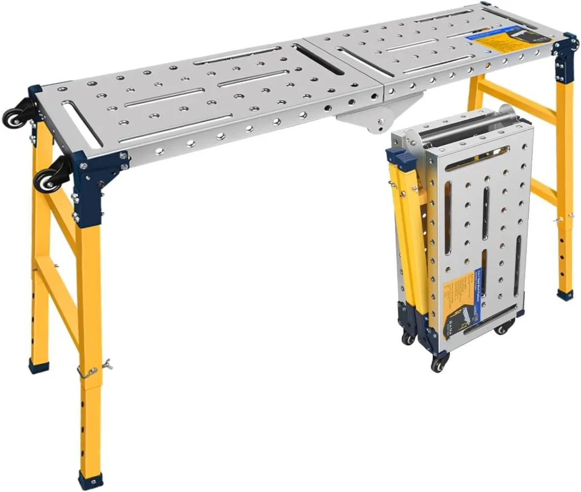 Plataforma de trabalho portátil versátil de aço e mesa de soldagem com rodízios Mesa galvanizada de 55 x 14 polegadas 1100 libras. Capacidade de carga